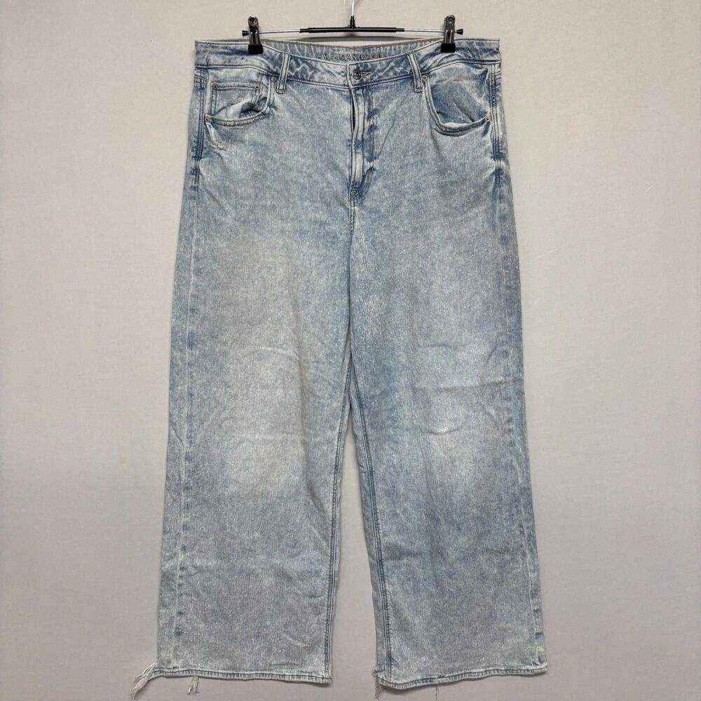 American Eagle Super High Rise Baggy Wide Leg Jeans Size 18 Long Denim D127 -23